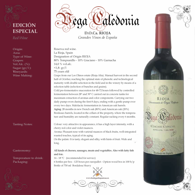 VEGA CALEDONIA AUTOR  Edicion Especial 2017 - 750 ml